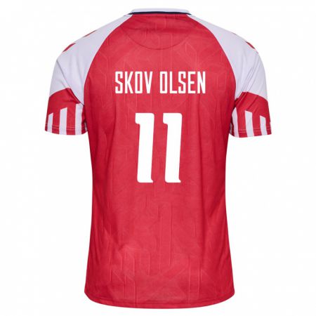 Kandiny Kinder Dänische Andreas Skov Olsen #11 Rot Heimtrikot Trikot 24-26 T-Shirt