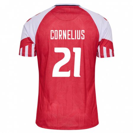 Kandiny Kinder Dänische Andreas Cornelius #21 Rot Heimtrikot Trikot 24-26 T-Shirt