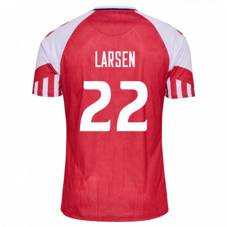 Kandiny Kinder Dänische Kathrine Larsen #22 Rot Heimtrikot Trikot 24-26 T-Shirt