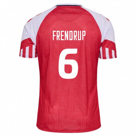 Kandiny Kinder Dänische Morten Frendrup #6 Rot Heimtrikot Trikot 24-26 T-Shirt