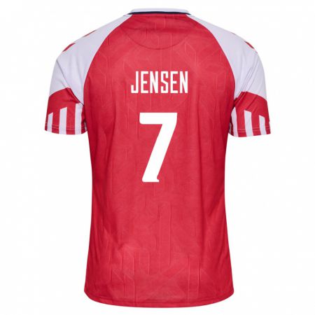 Kandiny Kinder Dänische Victor Jensen #7 Rot Heimtrikot Trikot 24-26 T-Shirt