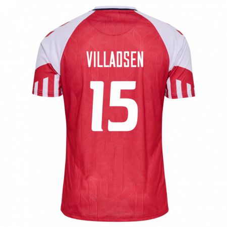 Kandiny Kinder Dänische Oliver Villadsen #15 Rot Heimtrikot Trikot 24-26 T-Shirt