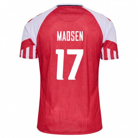 Kandiny Kinder Dänische Nicolas Madsen #17 Rot Heimtrikot Trikot 24-26 T-Shirt
