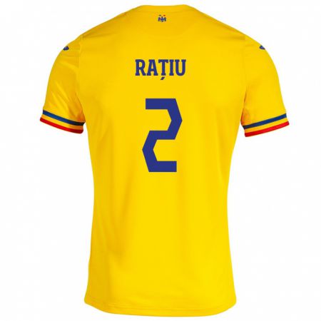Kandiny Kinder Rumänische Andrei Rațiu #2 Gelb Heimtrikot Trikot 24-26 T-Shirt