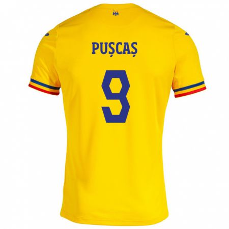 Kandiny Kinder Rumänische George Pușcaș #9 Gelb Heimtrikot Trikot 24-26 T-Shirt