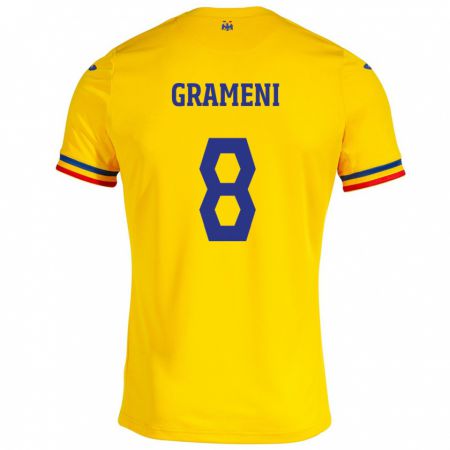 Kandiny Kinder Rumänische Constantin Grameni #8 Gelb Heimtrikot Trikot 24-26 T-Shirt