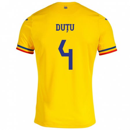 Kandiny Kinder Rumänische Ștefan Duțu #4 Gelb Heimtrikot Trikot 24-26 T-Shirt