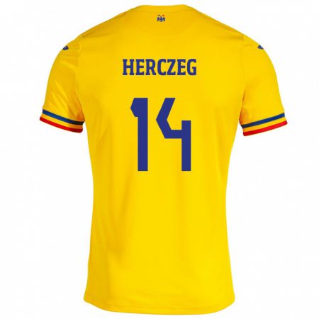 Kandiny Kinder Rumänische Andrea Herczeg #14 Gelb Heimtrikot Trikot 24-26 T-Shirt