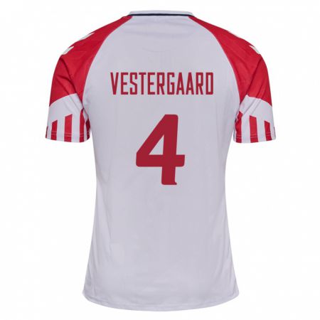 Kandiny Kinder Dänische Jannik Vestergaard #4 Weiß Auswärtstrikot Trikot 24-26 T-Shirt