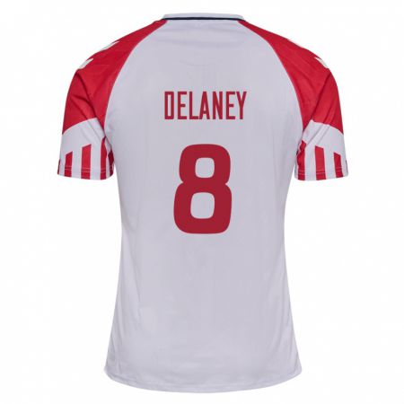 Kandiny Kinder Dänische Thomas Delaney #8 Weiß Auswärtstrikot Trikot 24-26 T-Shirt