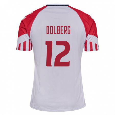 Kandiny Kinder Dänische Kasper Dolberg #12 Weiß Auswärtstrikot Trikot 24-26 T-Shirt