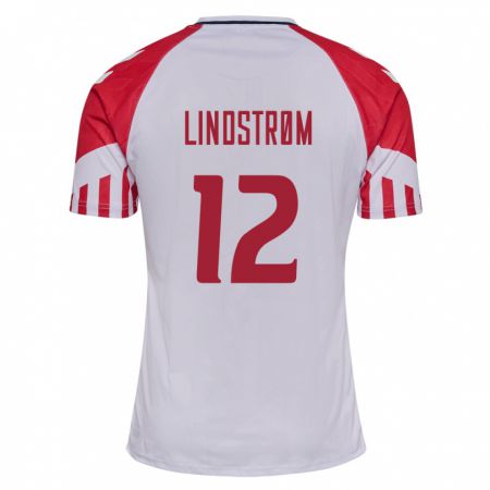 Kandiny Kinder Dänische Jesper Lindstrøm #12 Weiß Auswärtstrikot Trikot 24-26 T-Shirt