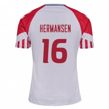 Kandiny Kinder Dänische Mads Hermansen #16 Weiß Auswärtstrikot Trikot 24-26 T-Shirt