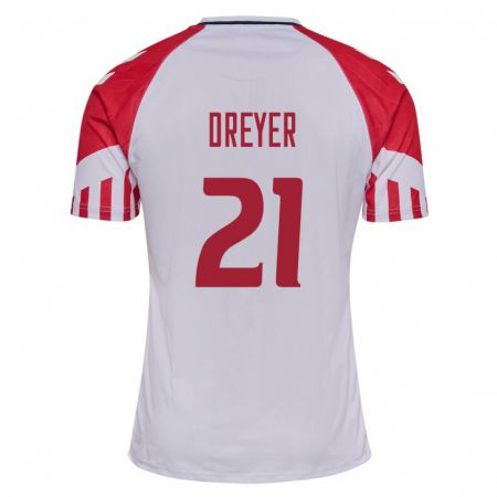 Kandiny Kinder Dänische Anders Dreyer #21 Weiß Auswärtstrikot Trikot 24-26 T-Shirt
