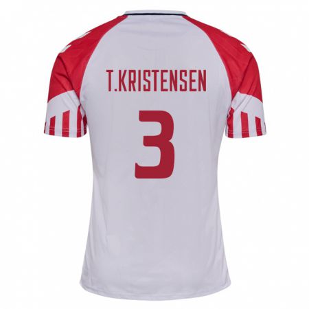 Kandiny Kinder Dänische Thomas Kristensen #3 Weiß Auswärtstrikot Trikot 24-26 T-Shirt