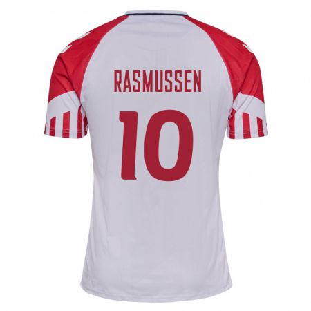 Kandiny Kinder Dänische Christian Rasmussen #10 Weiß Auswärtstrikot Trikot 24-26 T-Shirt