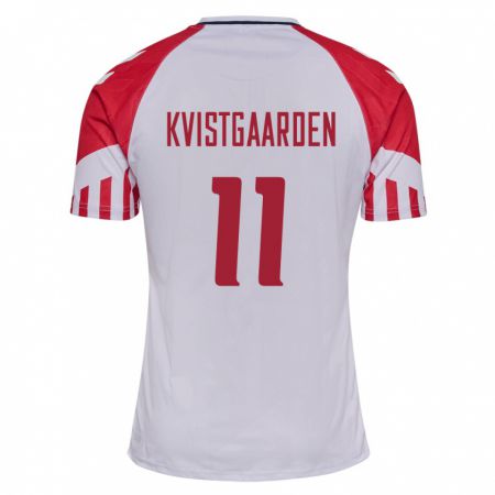 Kandiny Kinder Dänische Mathias Kvistgaarden #11 Weiß Auswärtstrikot Trikot 24-26 T-Shirt