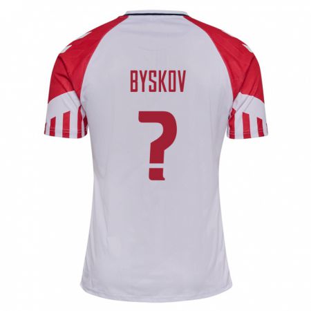 Kandiny Kinder Dänische Valdemar Byskov #0 Weiß Auswärtstrikot Trikot 24-26 T-Shirt