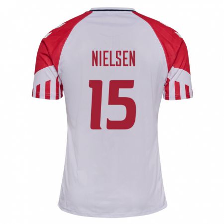Kandiny Kinder Dänische Villads Nielsen #15 Weiß Auswärtstrikot Trikot 24-26 T-Shirt