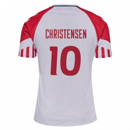 Kandiny Kinder Dänische Gustav Christensen #10 Weiß Auswärtstrikot Trikot 24-26 T-Shirt