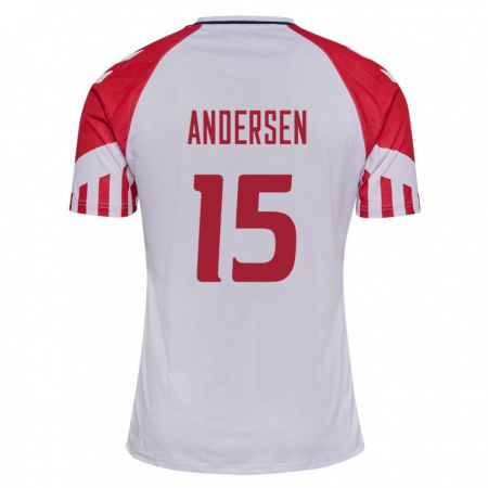 Kandiny Kinder Dänische Jacob Andersen #15 Weiß Auswärtstrikot Trikot 24-26 T-Shirt