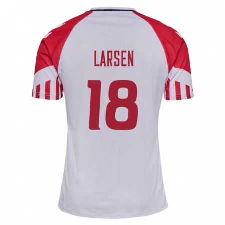 Kandiny Kinder Dänische Lukas Larsen #18 Weiß Auswärtstrikot Trikot 24-26 T-Shirt