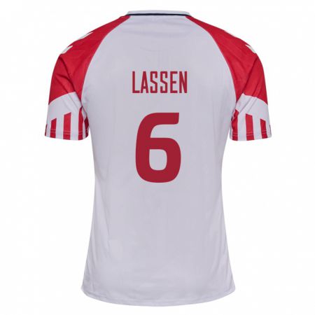 Kandiny Kinder Dänische Noah Lassen #6 Weiß Auswärtstrikot Trikot 24-26 T-Shirt