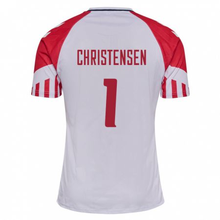 Kandiny Kinder Dänische Lene Christensen #1 Weiß Auswärtstrikot Trikot 24-26 T-Shirt