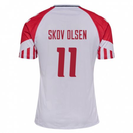 Kandiny Kinder Dänische Andreas Skov Olsen #11 Weiß Auswärtstrikot Trikot 24-26 T-Shirt