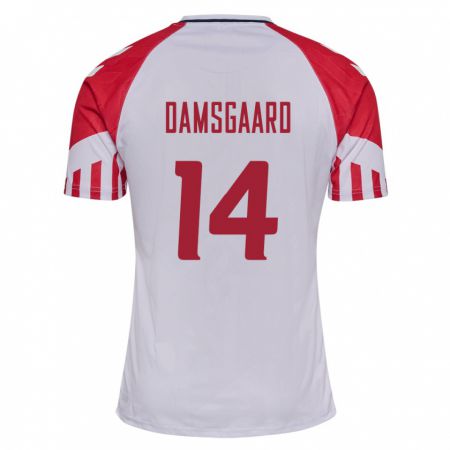 Kandiny Kinder Dänische Mikkel Damsgaard #14 Weiß Auswärtstrikot Trikot 24-26 T-Shirt