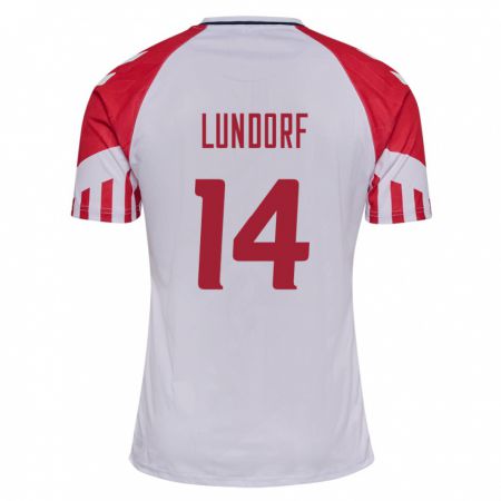Kandiny Kinder Dänische Matilde Lundorf #14 Weiß Auswärtstrikot Trikot 24-26 T-Shirt