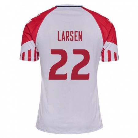 Kandiny Kinder Dänische Kathrine Larsen #22 Weiß Auswärtstrikot Trikot 24-26 T-Shirt