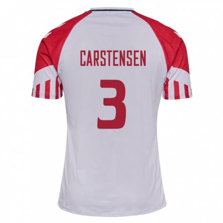 Kandiny Kinder Dänische Rasmus Carstensen #3 Weiß Auswärtstrikot Trikot 24-26 T-Shirt