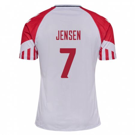 Kandiny Kinder Dänische Victor Jensen #7 Weiß Auswärtstrikot Trikot 24-26 T-Shirt