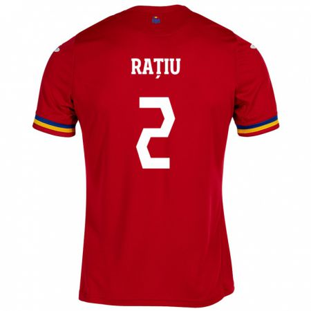 Kandiny Kinder Rumänische Andrei Rațiu #2 Rot Auswärtstrikot Trikot 24-26 T-Shirt