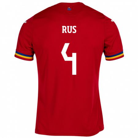 Kandiny Kinder Rumänische Adrian Rus #4 Rot Auswärtstrikot Trikot 24-26 T-Shirt