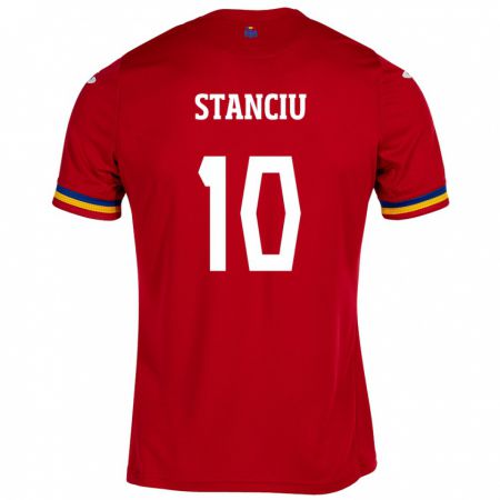 Kandiny Kinder Rumänische Nicolae Stanciu #10 Rot Auswärtstrikot Trikot 24-26 T-Shirt