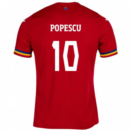 Kandiny Kinder Rumänische Octavian Popescu #10 Rot Auswärtstrikot Trikot 24-26 T-Shirt