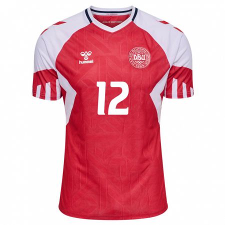 Kandiny Herren Dänische Mathias Sauer #12 Rot Heimtrikot Trikot 24-26 T-Shirt