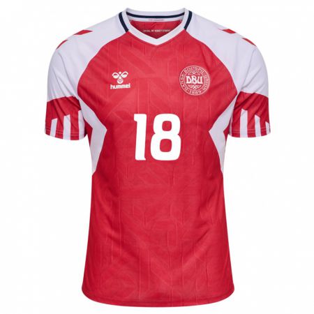 Kandiny Herren Dänische Maurits Kjaergaard #18 Rot Heimtrikot Trikot 24-26 T-Shirt