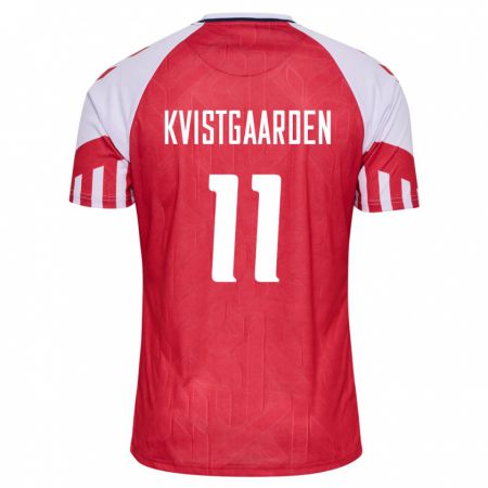 Kandiny Herren Dänische Mathias Kvistgaarden #11 Rot Heimtrikot Trikot 24-26 T-Shirt