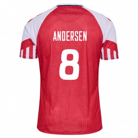 Kandiny Herren Dänische Silas Andersen #8 Rot Heimtrikot Trikot 24-26 T-Shirt