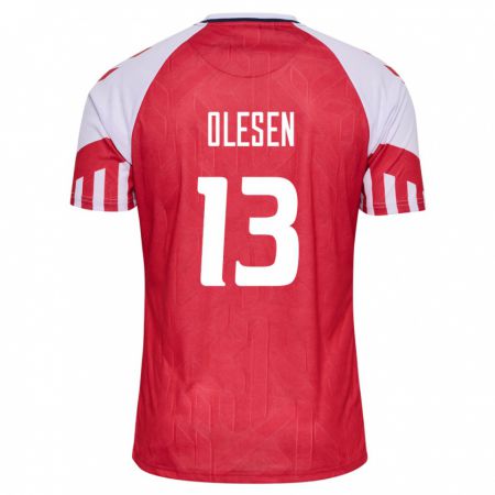 Kandiny Herren Dänische Karoline Olesen #13 Rot Heimtrikot Trikot 24-26 T-Shirt
