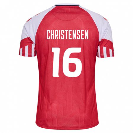 Kandiny Herren Dänische Oliver Christensen #16 Rot Heimtrikot Trikot 24-26 T-Shirt