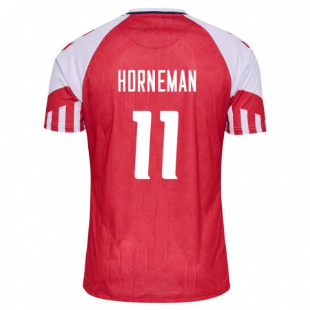 Kandiny Herren Dänische Charly Horneman #11 Rot Heimtrikot Trikot 24-26 T-Shirt