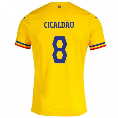 Kandiny Herren Rumänische Alexandru Cicâldău #8 Gelb Heimtrikot Trikot 24-26 T-Shirt