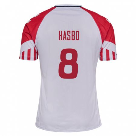 Kandiny Herren Dänische Josefine Hasbo #8 Weiß Auswärtstrikot Trikot 24-26 T-Shirt