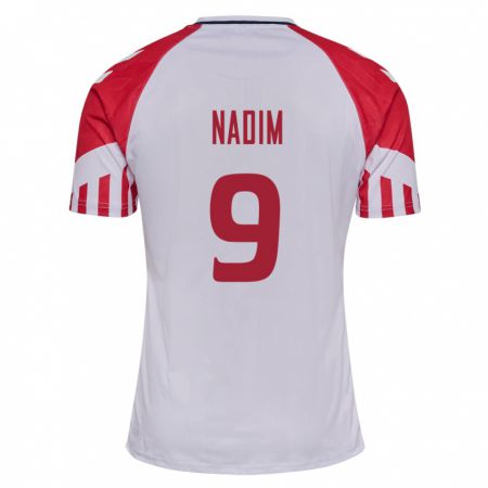 Kandiny Herren Dänische Nadia Nadim #9 Weiß Auswärtstrikot Trikot 24-26 T-Shirt