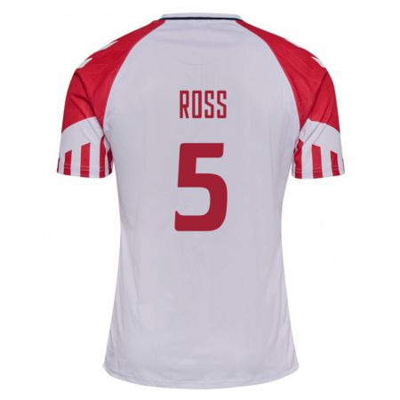 Kandiny Herren Dänische Mathias Ross #5 Weiß Auswärtstrikot Trikot 24-26 T-Shirt