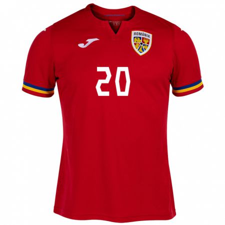 Kandiny Herren Rumänische Rareș Burnete #20 Rot Auswärtstrikot Trikot 24-26 T-Shirt